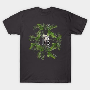 Botanical Monogram B letter with Heron bird detail. T-Shirt